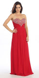 Studded Bodice Sweetheart Neckline Long Red A Line Gown