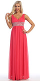 V Neck Empire Waist Dress Coral Long Chiffon A Line