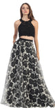 Floor Length 2 Piece Lace Top Dress Black Black Lining Flower Print