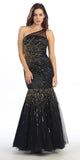 One Shoulder Sequined Long Black Gold Mermaid Prom Dress