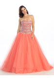 Strapless Studded Bodice Coral Long Quinceanera Gown