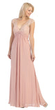 Eureka Fashion 2383 Plunging V Neck Long Chiffon A Line Dusty Rose Evening Dress