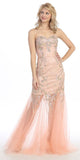 Studded Corset Torso Sheer Skirt Long Dusty Pink Prom Dress