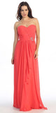 Ruched Bodice Layered Skirt Long Coral Formal Gown