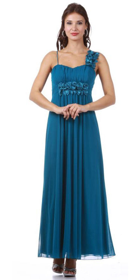 Ankle Length Chiffon Maternity Bridesmaid Gown Teal Dress Flowy