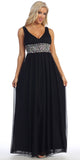 V Neck Empire Waist Dress Black Long Chiffon A Line