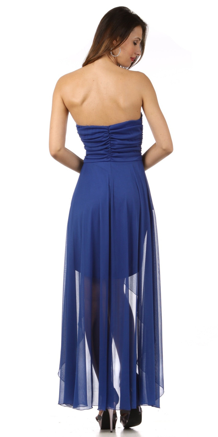 Royal Blue Semi Formal Long Dress Chiffon Sequin/Rhinestone Strapless