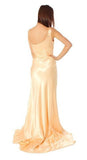 Gold Formal Prom Dress Satin One Shoulder Rhinestone Empire Gown