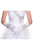 White Mid Length Satin Gloves With Rhinestone Detail